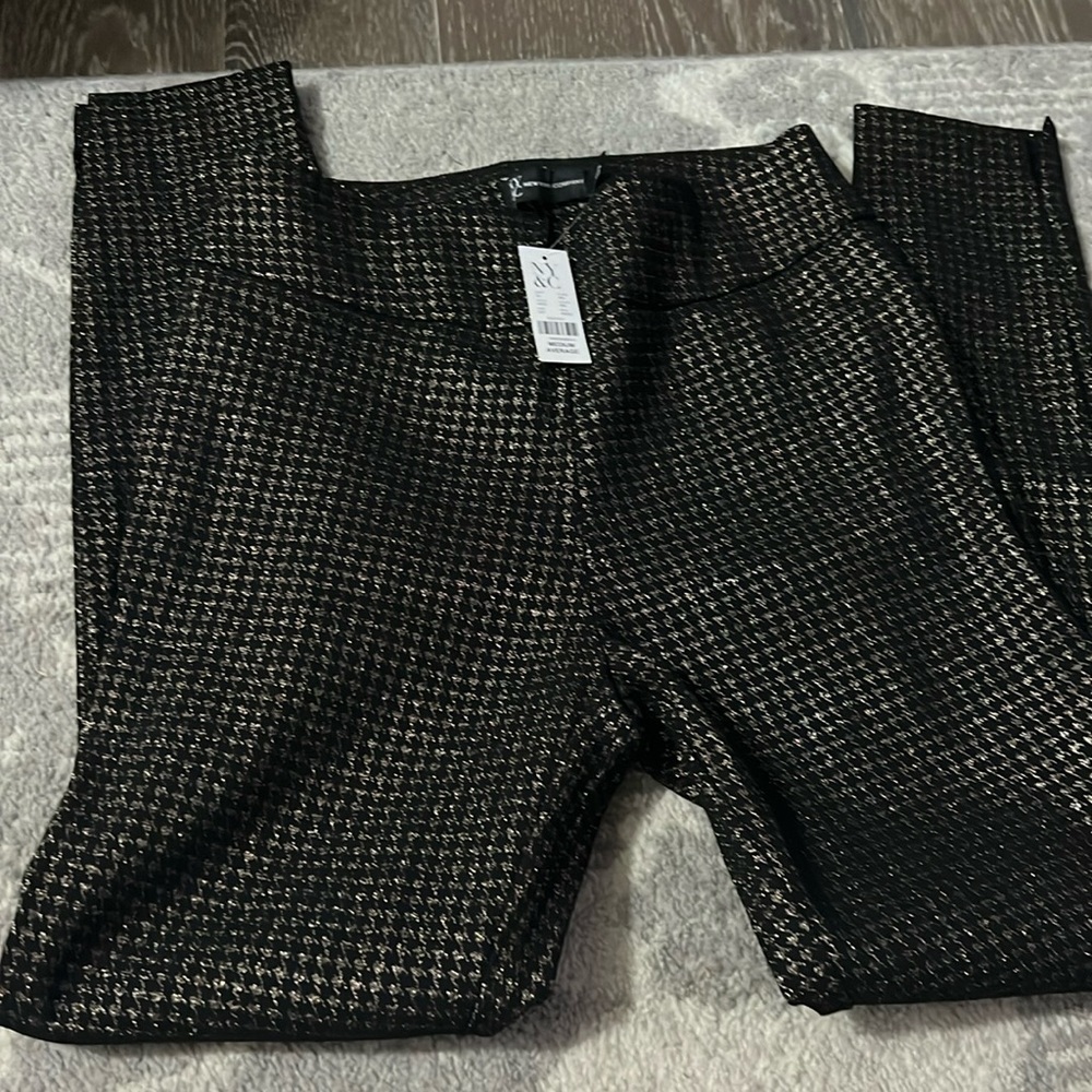 Black/gold hounds tooth pull on trousers
